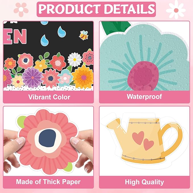 Spring Theme Bulletin Board Flower Welcome to Our Garden Positive Bulletin Board Set Wildflower Classroom Decorations Colorful Floral Cutouts for Nursery Chalkboard Window Wall Door Home Office Decor