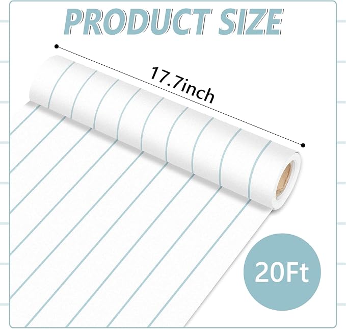 Qyeahkj Lined Bulletin Board Paper Roll Notebook Bulletin Board Background Paper Fade Resistant Blue White Classroom Decoration Poster Art Craft Home Wall Education Decoration Supplies 17.7in x 20ft