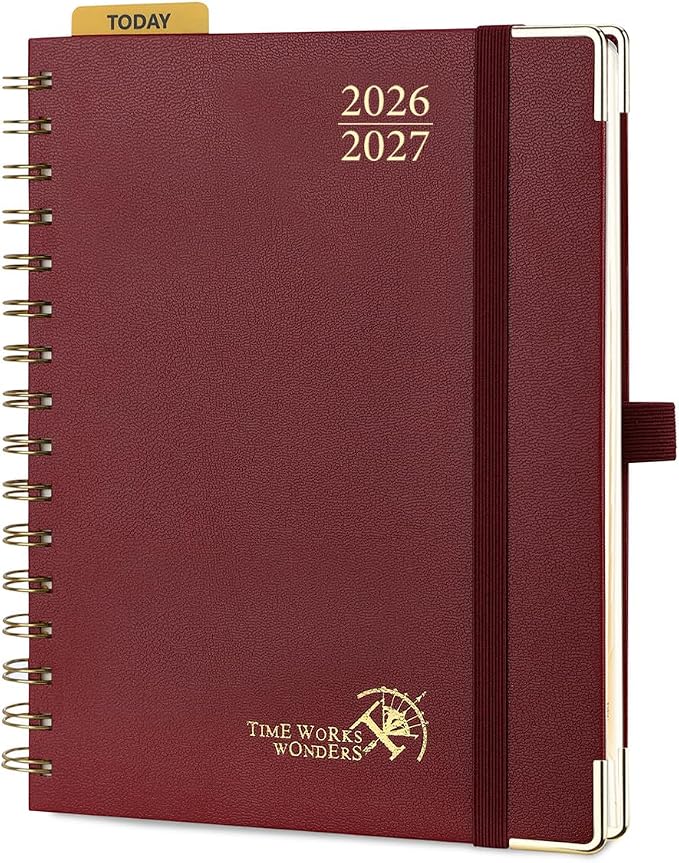 POPRUN 2026-2027 Academic Year Weekly and Monthly Planner Calendar,Jul 2026 - Jun 2027，6.25" x 8.5",Daily Agenda Book & Appointment Book with Hourly Schedule, Tabs, Hardcover, School and Office Supplies - Burgundy