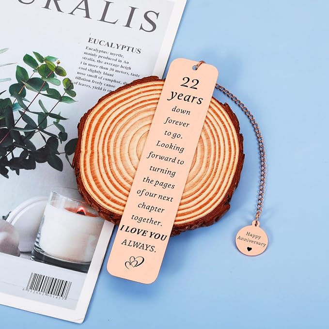 22 Year Anniversary Copper Gifts for Him Her Couples 22nd Wedding Anniversary, Gifts for Wife Husband Gift for 22nd Copper Anniversary Bookmark for Women Men