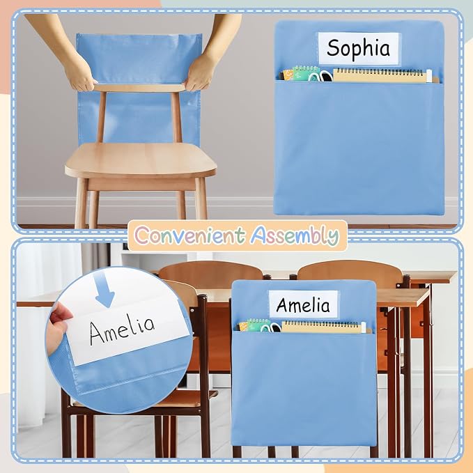 gisgfim 12 Pcs Chair Pockets for Classroom 17 x 20 Inch s with Name Tag for Classroom Chairback Pouch Bag Organizer for Student Elementary School Daycare Supply (Retro)