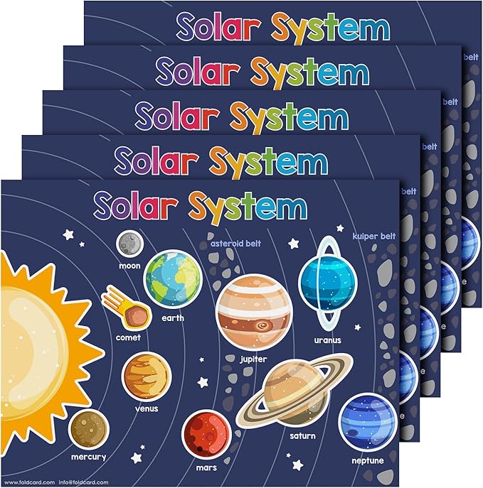 Educational Charts for Preschool to Grade 1 – Bright & Colorful Educational Visual/Learning Aid Wall Art Poster for Classroom Home | Glossy Durable Cardstock | 8.5" x 11" | 5 per Pack (Solar System)