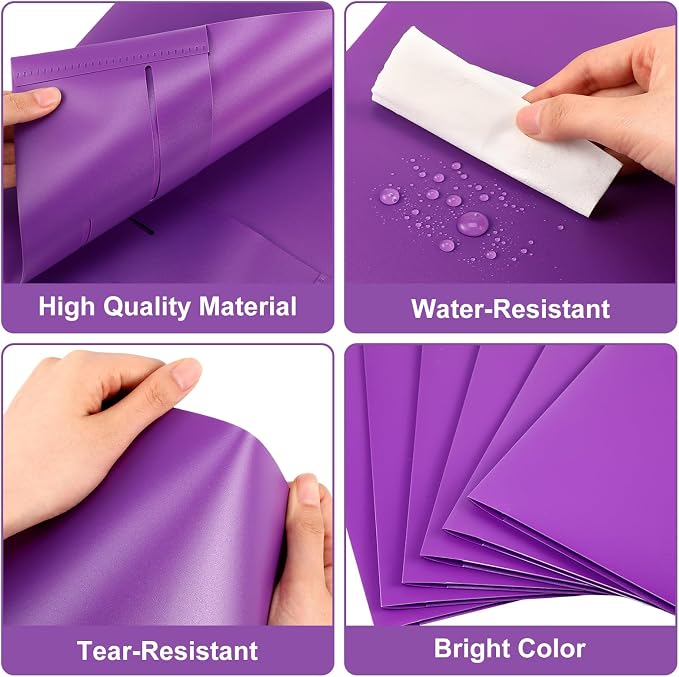 Fulmoon 48 Pack Plastic Folders with 2 Pockets Bulk 11 x 9 Inch Heavy Duty File Pocket Folders and 4 Card Slots Fit Letter Size Paper Cards for Back to School Office Home Supply(Purple)