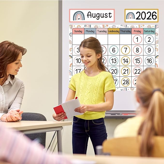 BelleAngle Boho Rainbow Calendar Bulletin Board Set with Seasons, Festival, Weather and Days of The Week for Classroom Home Decoration Supplies