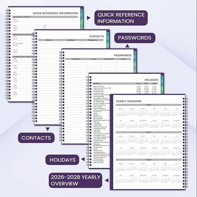 2026-2027 Monthly Planner - JUL 2026 - DEC 2027, Planner 2026-2027, 26-27 Academic Planner with Colorful Tabs, Calendar Planner 26-27 for Daily Organizing - Waterproof Cover (8" x10", Monthly Pages & Notes, Purple)