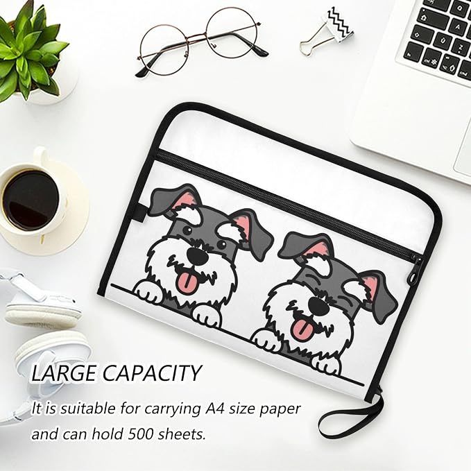 Cute Schnauzer Dog 13 Pockets Expanding File Folder with Sticky Labels Accordion File Folder Document Organizer Letter Size A4 Papers Expandable File Keeper