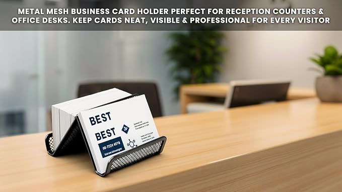 Mesh Business Card Holder for Desk | Double Sided Black Business Card Holders for Desk | Metal Business Card Holder for Offices, Meeting Room, Reception | Office Accessories for Men & Women