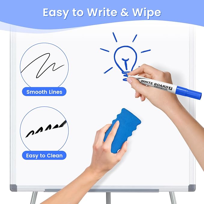 MAKELLO White Board with Stand, Portable Whiteboard Easel 40x28 in for Office Classroom Home School, Adjustable Height, Aluminum Frame