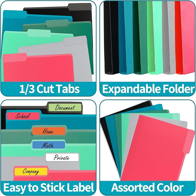 100 Packs Paper File Folder,Light Green File Folders Letter Size,1/3-Cut Tabs,8.5x11 Inch File Folders for Office Filing,School Projects and Home,Organizer Documents