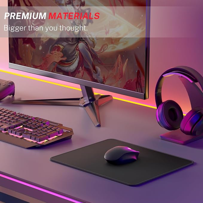 MROCO Essential Gaming Mouse Pad, 40% Expanded Size, 12.6 x 10.8 in, Black | Extended Size, Anti-Fray Stitched Edges, Premium Textured Surface, Non-Slip Rubber Base, Water & Stain Resistant Protection
