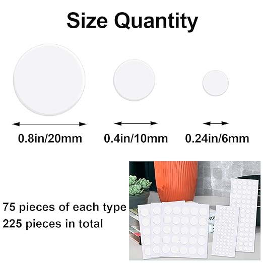 JANYUN 225 Pieces Double Sided Sticky Dot Stickers Round Putty Clear Sticky Tack No Trace Sticky Putty Waterproof Small Balloon Stickers for Wall Wood Plastic Christmas Supplies (6mm+10mm+20mm)