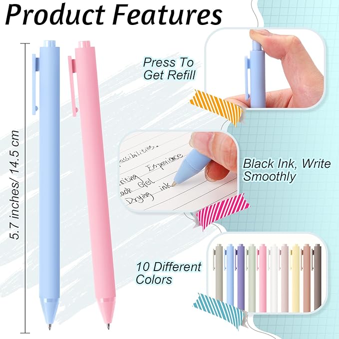 Crtiin 100 Pcs Gel Pens Bulk, 0.5mm Fine Point Black Ink Pens, Retractable Smooth Writing Quick Dry, Colored Aesthetic for School Office Journaling Teacher Appreciation Mother Day (Pastel Colors)