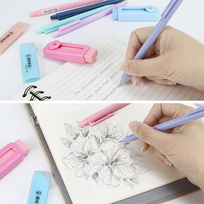 Mechanical Pencil Set - 6PCS 0.5mm Cute Pastel Mechanical Pencils, 2Push-Pull Retractable Eraser with 80PCS HB 0.5 Lead Refill and Clear Zipper bag Pencil Kit for Art, Drawing Pencils for Sketching