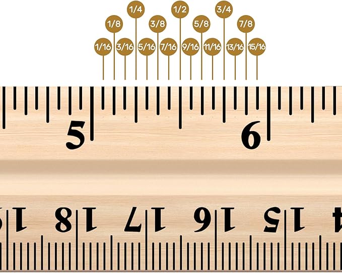 AmazingSpark 12 Pack 12 Pack Wooden Ruler Gifts 12 Inch (30cm) Bulk Wood Measuring Ruler Straight Metal Edge with 4 Holes for Teacher School Office Drafting Classroom Supplies, 2 Scale