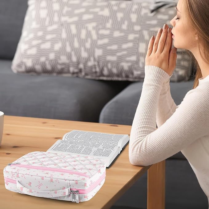 Bible Cover Case for Women, Quilted Bible Cover Bag with Handle for Girls, Bible Carrying Case Study Supplies Accessories for Women