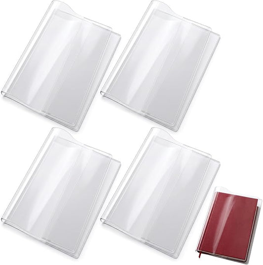 4 Pack A5 Clear Cover, Waterproof Notebook Cover 8.3 x 5.8 Inches Plastic Sleeves Transparent Slip on Book Covers for Journal Weeks Planners Office Notebook