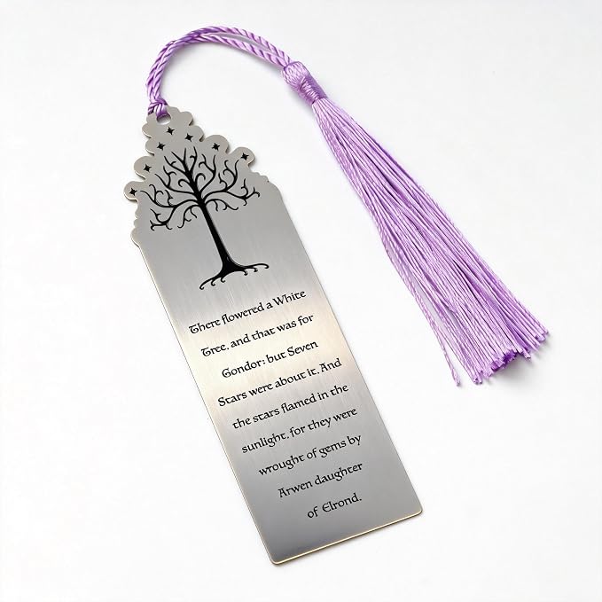 Lord of Rings Themed Metal Bookmark with Tassel for Men & Women, Stainless Steel Book Marker Gift for Fantasy Book Lovers-White Tree of Gondor