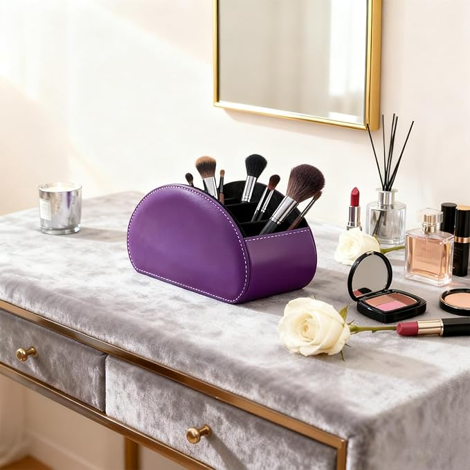 BONNY DODO Remote Control Holders Organizer Box with 5 Compartment PU Leather Multi-functional Office Desk Storage Caddy Store (Dark Purple)