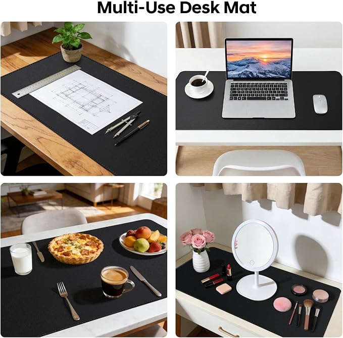 Leather Desk Pad Protector, Office Desk Mat, Large Mouse Pad, Non-Slip PU Leather Desk Blotter, Waterproof Computer Desk Writing Pad for Office and Home (Black, 47.2" x 23.6")
