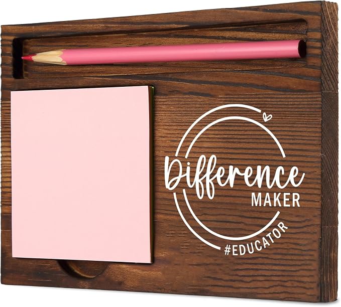 Educator Difference Maker Self-Stick Note Pad Holder, Gift for Teachers, Professors, and Mentors, Elegant and Practical Classroom Desk Organizer, Work Desk Retro Note Pad Holder SDZ300