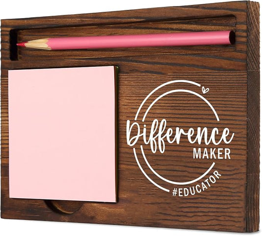 Educator Difference Maker Self-Stick Note Pad Holder, Gift for Teachers, Professors, and Mentors, Elegant and Practical Classroom Desk Organizer, Work Desk Retro Note Pad Holder SDZ300