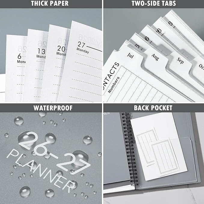2026-2027 Planner/Calendar - Academic Planner 2026-2027, Planner Weekly and Monthly, July 2026 - June 2027, A5(6" x 8.4"),Grey, Planner Book with Tabs, Strong Twin-Wire Binding, Inner Pocket, Ideal for Office School Supplies, Enterprise