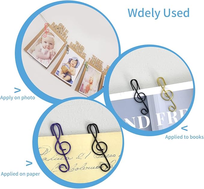 Vuzvuv 100Pcs Music Paper Clips 6 Colors, Cute Metal Musical Notes Shaped Bookmark Clips for Party Invitation Card, Cute Office Accessories for Document Organization,Funny Music Teacher Student Gifts