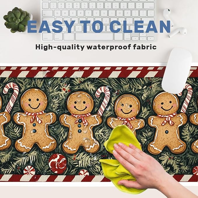Christmas Desk Mat Gaming Large Mouse Pad Gingerbread Candy Forest Stripe Mousepad Computer Keyboard Pad Mouse Mat Laptop Mat 31.5 x 11.8 Mouse Pads for Desk Home Office Gaming