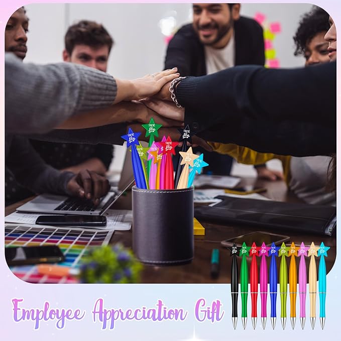 Sayglossy 30 Set Star Pens Bulk Employee Appreciation Week Gifts Thank You Inspirational You're a Star Bookmark Luminous Resin for Nurses Volunteers Staff Coworker Administrative Professionals Day