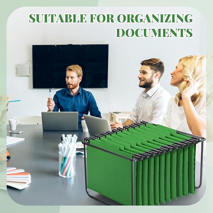 Henoyso 10 Pcs Hanging Classification File Folders, Letter Size Green Pressboard Folders with 3 Dividers, 8 Fasteners, 4 Inch Expansion, 1/3-cut Top Tab for Medical Records and File Cabinet Organizer