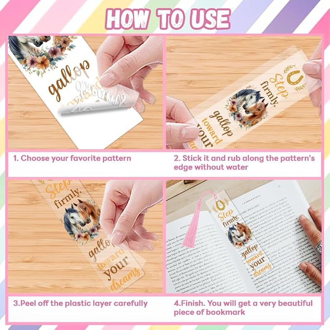 Peacoblue 30pcs UV DTF Bookmarks Transfer Stickers Wraps Horses for Women Men Reading, Waterproof Bookmarkers Decal(No Blank Bookmarks) for Acrylic Plastic Metal Blank Bookmark