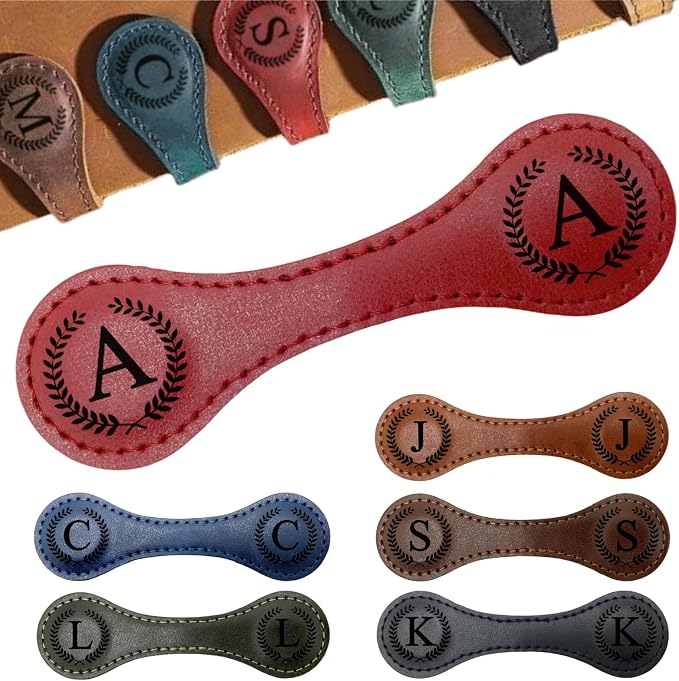 Personalized Magnetic Leather Bookmarks with Initial, 26 Letters Custom Handmade Magnet Book Marks Clips, Gifts for Reading Women, Men, Book Lovers, Kids, Readers Accessories