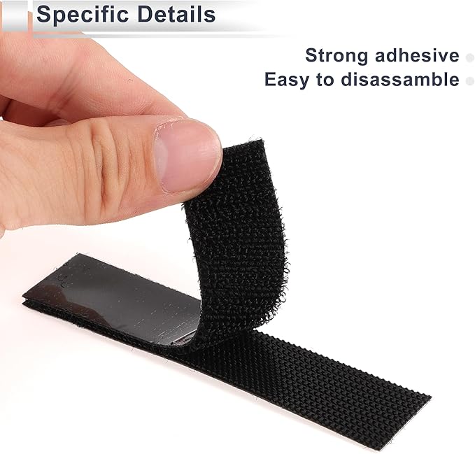 10 Pcs Universal Hook and Loop Tape Adhesive Back Double Sided Sticky-Back Home Office Phone Mount Adhesive Tape 0.79" x 3.94" Black