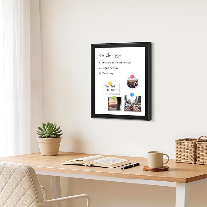 White Board for Wall, 17" x 13" Magnetic Dry Erase Board, Decorative Wooden Frame Whiteboard, Wall Mounted, Aesthetic Writing Board for Home, Office, School - Black