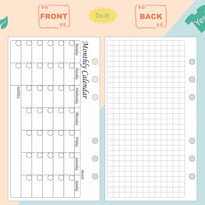 164 Sheets 6 Hole Budget System Refill 37.4 x 66.93 Inch Classic Weekly Monthly A6 Planner Inserts Personal Double Sided 6 Ring Planner Refill for Binder Cover Budgeting Envelope Wallet Bill Saving