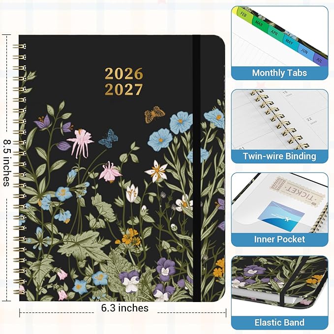 Academic Planner 2026–2027, Weekly & Monthly Calendar Planner, July 2026 – June 2027, Hardcover Agenda Book with Tabs, A5 (6.3" x 8.5"), Daily Organizer for Students, Teachers & School Supplies, Wild Flowers (Jul 2026–Jun 2027)