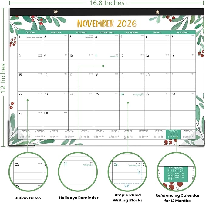 Desk Calendar 2026-2027, 18 Months Calendar from July 2026 to December 2027, 17" x 12", Desk Calendars 2026-2027 Large Ruled Blocks for Planning