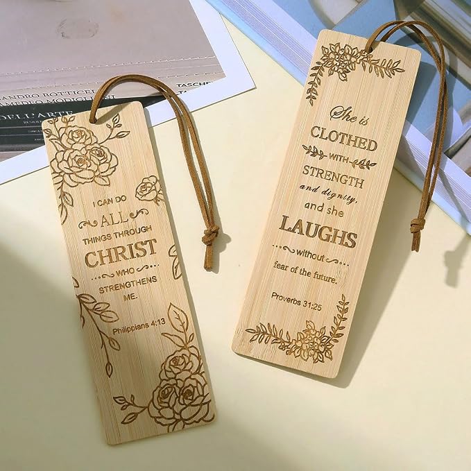 2 Pcs Bible Bookmarks for Women, Bamboo Religious Christian Bookmarks Gifts for Women Book Marks for Reading (Plant)