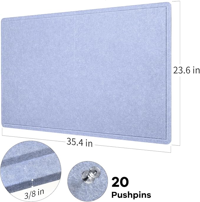 Lightomorrow Bulletin Board, 36 x 24 inches Felt Board - Cork Board Alternative for Wall, Decorative Pin Board, Foldable Picture Board Self-Adhesive Vision Board with 20 Pushpins - Lavender Blue