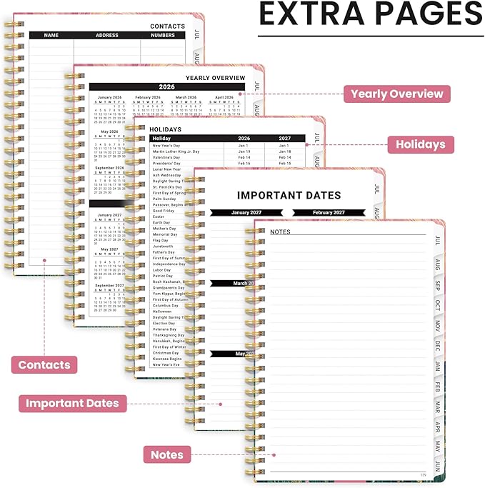Planner 2026-2027, Monthly and Weekly Academic Planner July 2026 - June 2027, Hardcover Student Teacher Planning Agenda Calendar Book with Tabs, Perfect for Office School Supplies, A5 (6.3" x 8.5") - Whirling Skies