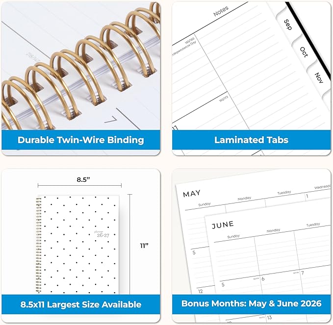 Blue Sky 2026-2027 Weekly and Monthly Academic Year Planner Calendar, July 2026 - June 2027, 8.5" x 11", Flexible Cover, Wirebound, Laminated Tabs, Storage Pocket, Pippi
