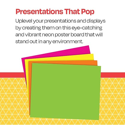 School Smart Poster Board Paper, Neon, Assorted Colors, 12 pt Thick, For Posters, Signs, Crafts, Displays, Classroom Projects, 11 x 14 Inches, 25 Pack