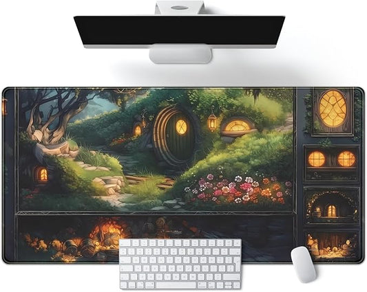 Cute Anime Large Gaming Mouse Pad Green Middle Earth Desk Mat Playmat Extended Mousepad XXL Desk Pad Computer Laptop Keyboard Pad Long Big Mouse Mat Office Decor Accessories 31.5x15.7 in