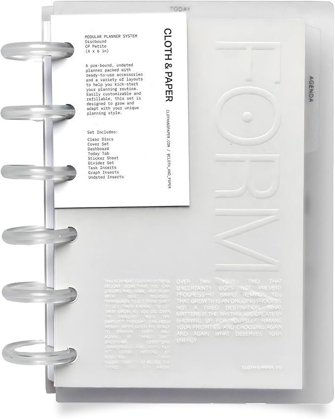 Cloth & Paper FORMA Modular Planner System – Premium Discbound CP Petite Undated Planner with Clear Discs, Covers, Dividers, Today Tab, Stickers & Inserts – Customizable Refillable Planning Organizer