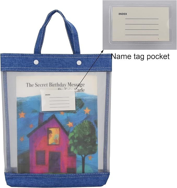Nylon Document Bag with Handle Light Transparent Mesh File Tote Bag Pouch for Carrying Books Papers (1, Blue)
