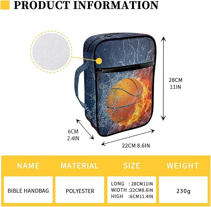 Basketball Bible Bag for Boys,Kids Bible Cover with Handle, Basketball Themed Book Cover for Study Bible