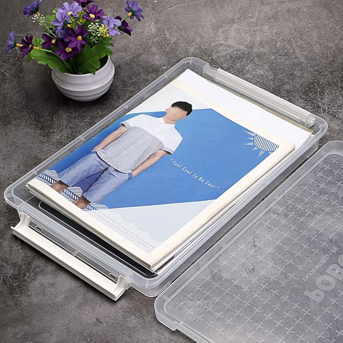 BTSKY A4 Plus Clear Transparent PP Plastic Stackable Storage Box Desk Paper Magazine Container with Buckle, Office Supplies Accessories File Protector Case Organizer, Portable Project Case