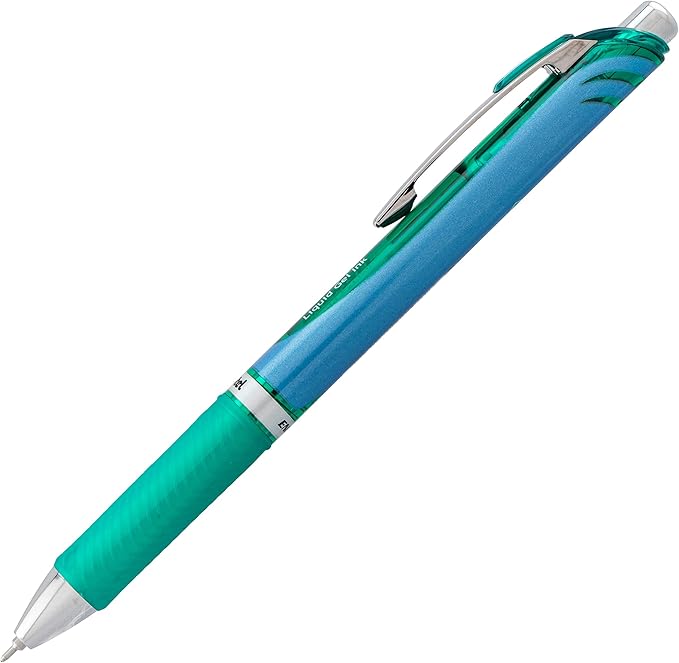 Pentel EnerGel Deluxe RTX Retractable Liquid Gel Pen, Fine Line, Needle Tip, Green Ink, Box of 12 (BLN75-D)