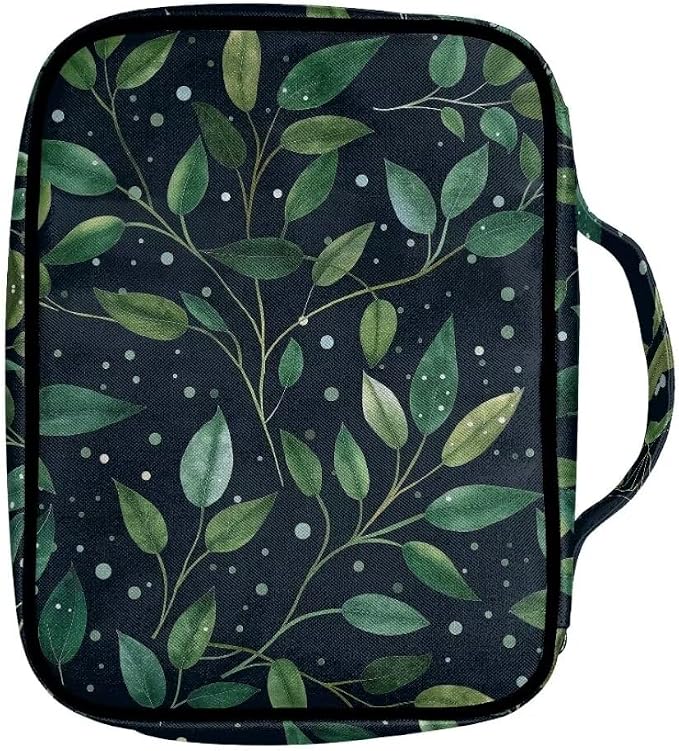 Coldinair Green Leaf Bible Covers for Women Carrying Book Bible Case Church Bag Bible Protective with Handle & Zippered Pocket
