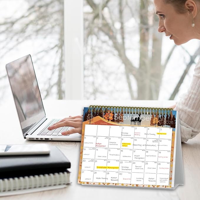 Small Desk Calendar 2026-2027 - Standing 2026 Desk Calendar, APR.2026 to JUN.2027, 8" x 6", Monthly Flip Desktop Calendar with Stickers, Your Personal Desk Planner for Home Office